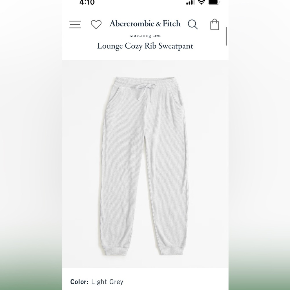 NWT Abercrombie & Fitch Lounge Cozy Rib Sweatpant in light grey